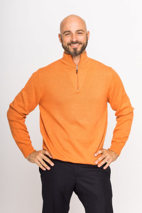 Kaschmir-Pullover mit Reißverschluss in orange