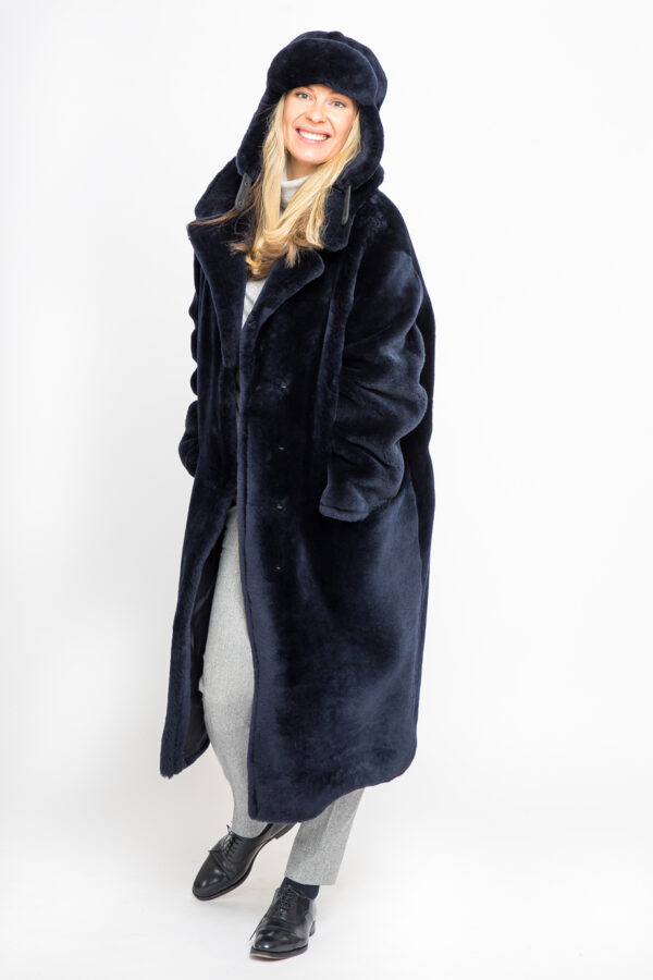 Blauer Lammfell Mantel – Bild 7