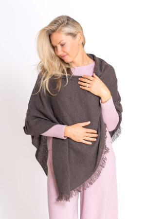 Kaschmir Poncho mit Fransen 1-fädig